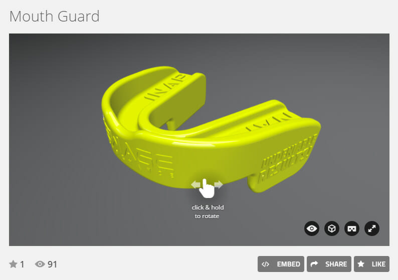 Virtual reality rendering of mouth guard